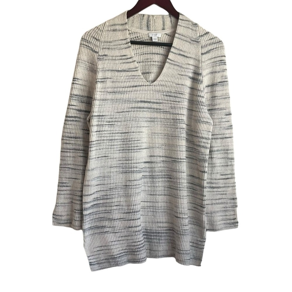 Pure Jill Womens Sweater Large Oatmeal Gray Heathered Knit Tunic Cozy Minimalist